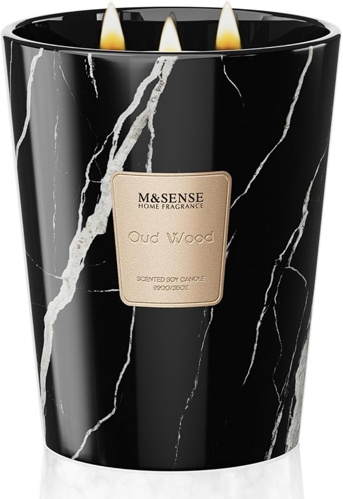 M&SENSE OudWood Scented Candles for Home, 3-Wick Highly Scented Jar Candles, Extra Large Candle 3... | Amazon (US)