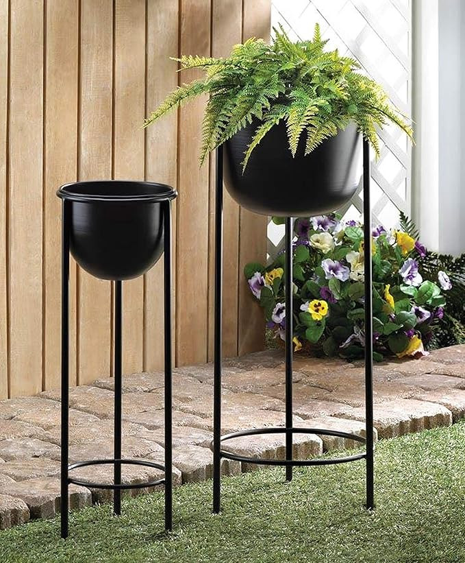 Set 2 Modern Plant Stand - Black Metal Planter with Round Pot Included – Tall Standing Indoor O... | Amazon (US)