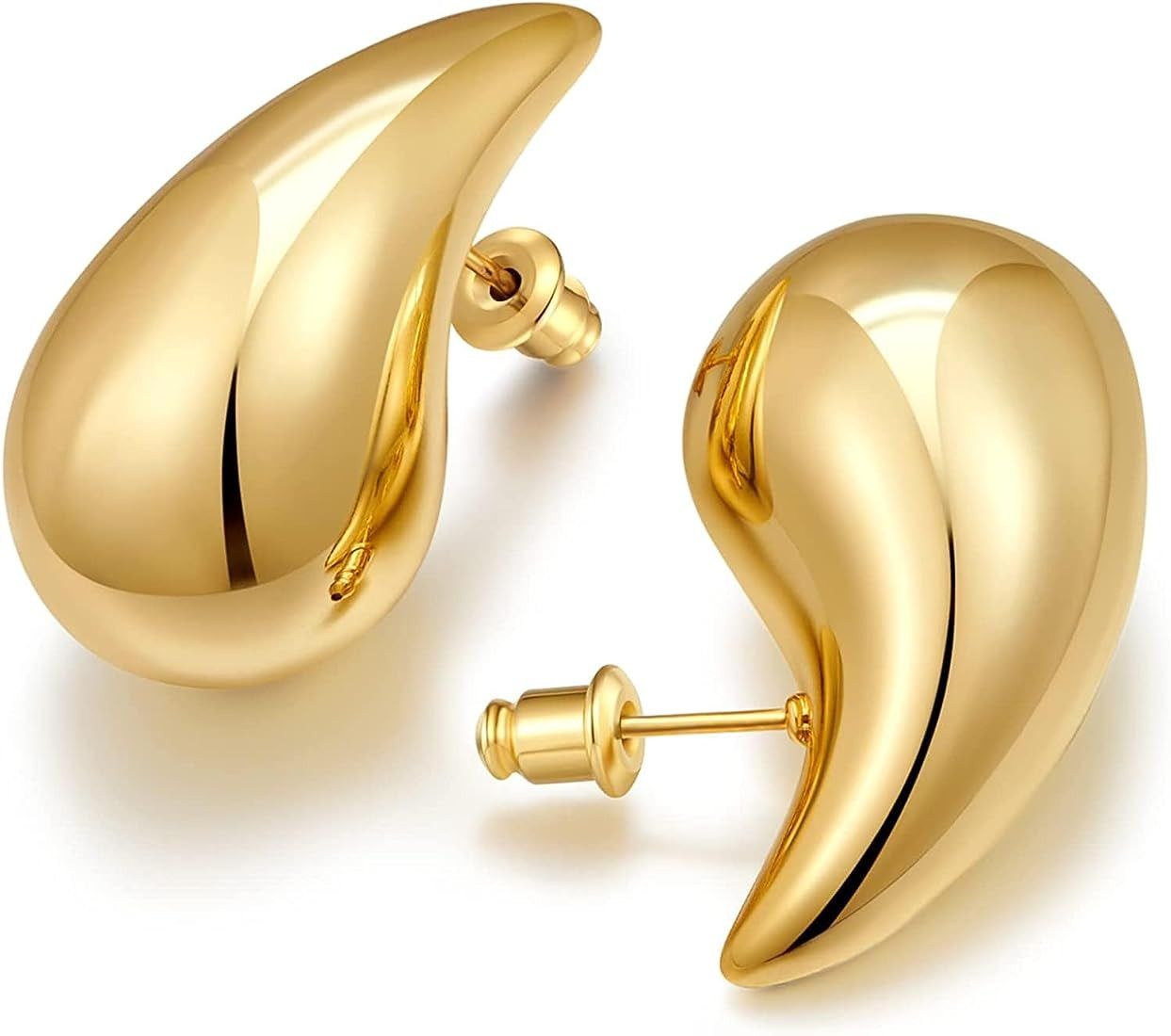 Bottega Earrings Dupes Gold Chunky Earrings Thick Earrings 14K Gold Plated Teardrop Earrings Wate... | Amazon (UK)