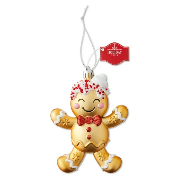 Red and Gold Plastic Gingerbread Man Christmas Ornament, 4.7", by Holiday Time | Walmart (US)