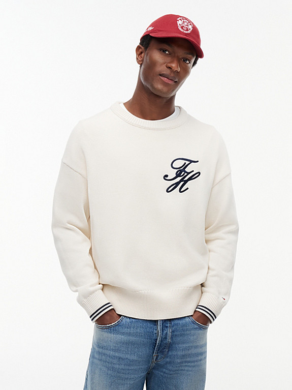 Logo Embroidery Chunky Crew Neck Jumper | Tommy Hilfiger UK