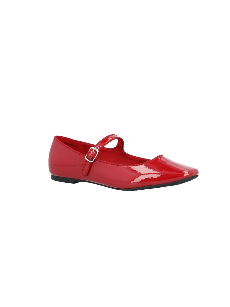 Time and Tru Women's Faux Leather Mary Jane Flats, Wide Width Available | Walmart (US)