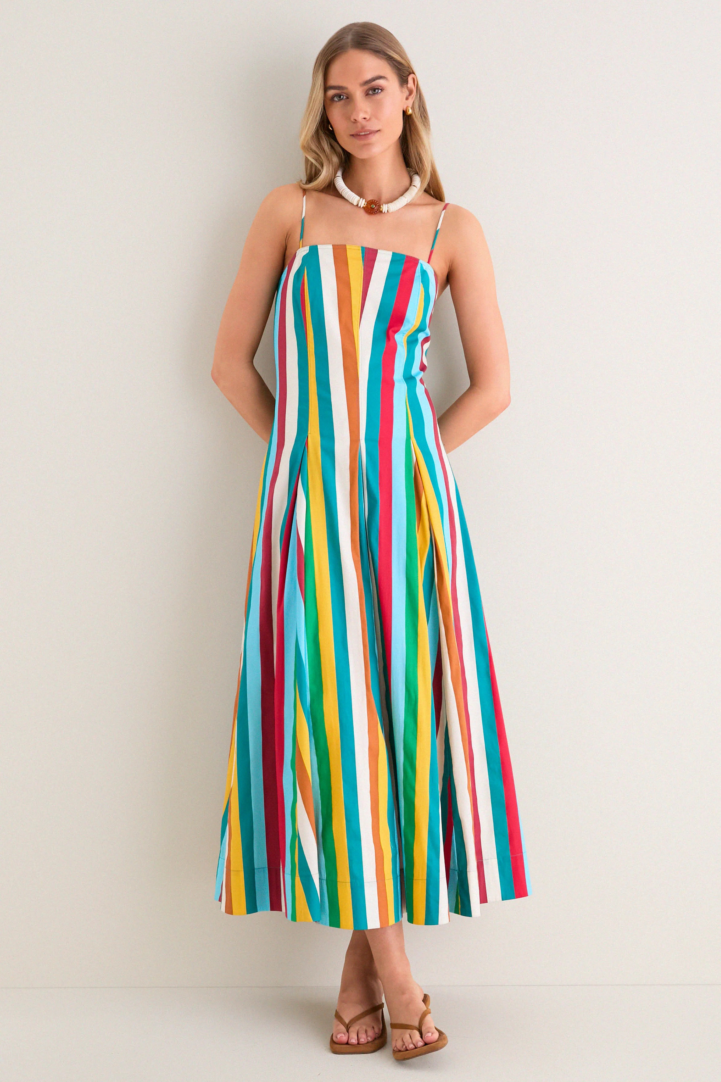 Vibrant Multi Stripe Astrid Poplin Midi Dress | Tuckernuck (US)