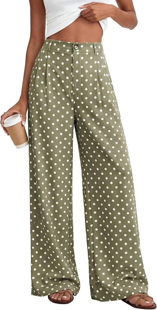 KIRUNDO Dress Pants Women 2026 Summer Polka Dot Palazzo Wide Leg Trousers Flowy Business Casual S... | Amazon (US)