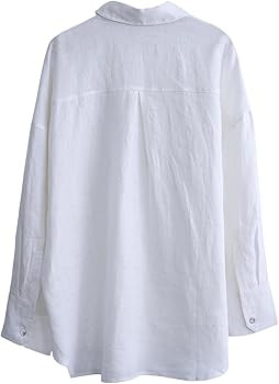 Amazhiyu Women's 100% Linen Summer Long Sleeve Button-Down Shirt with Pockets | Amazon (US)