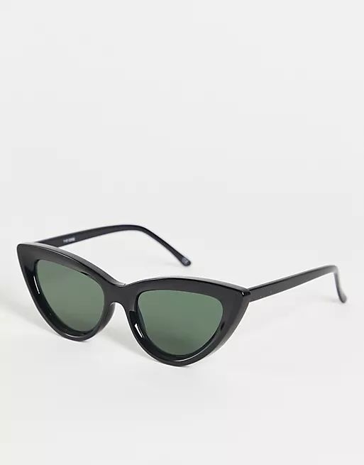 ASOS DESIGN cat eye sunglasses with bevel detail in black | ASOS (Global)