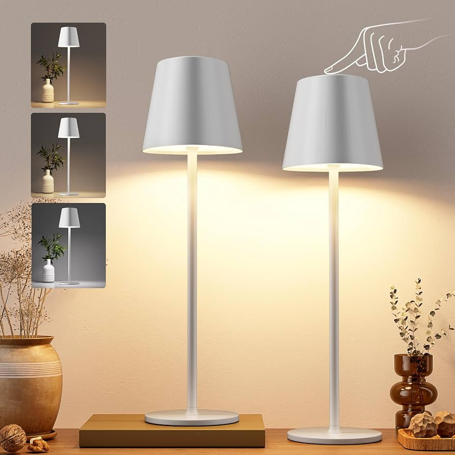 Cordless Table Lamps Set of 2, Portable LED Desk Lamp, Battery Operated Lamp, Wireless Rechargeab... | Amazon (US)