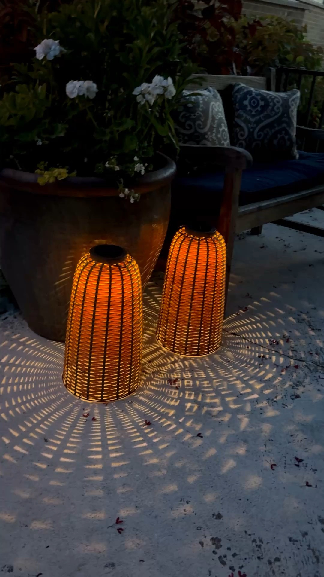 Love these new solar lanterns
from Target (Hearth & Home). Leave them in direct sunlight, and they turn on when it's dark.  Beautiful addition to the patio.
@Target