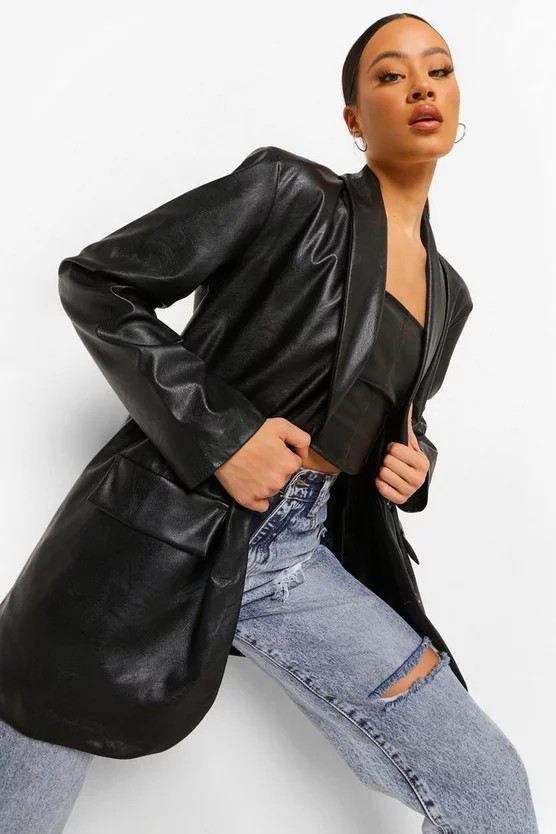 Oversized Faux Leather Dad Blazer | Boohoo.com (US & CA)