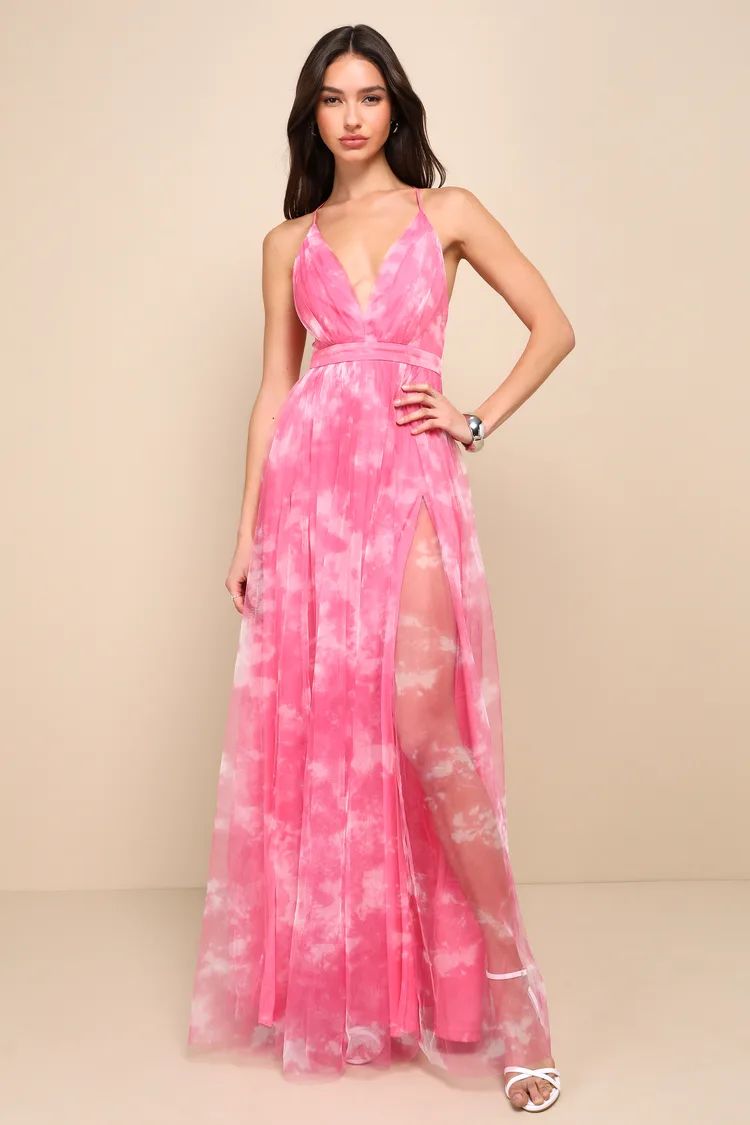 Elegant Moment Hot Pink Tie-Dye Backless Maxi Dress | Lulus