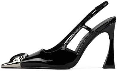 CAGLGLZ Women's Slingback Stiletto High Heels Crystal Metallic Closed Pointed Toe Pumps Patent Le... | Amazon (US)