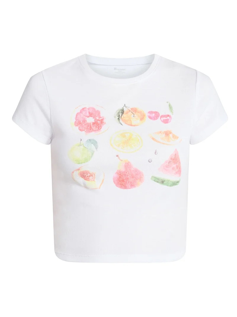 No Boundaries Ribbed Cotton Graphic Baby Tee with Short Sleeves, Women's XXS-XXL - Walmart.com | Walmart (US)