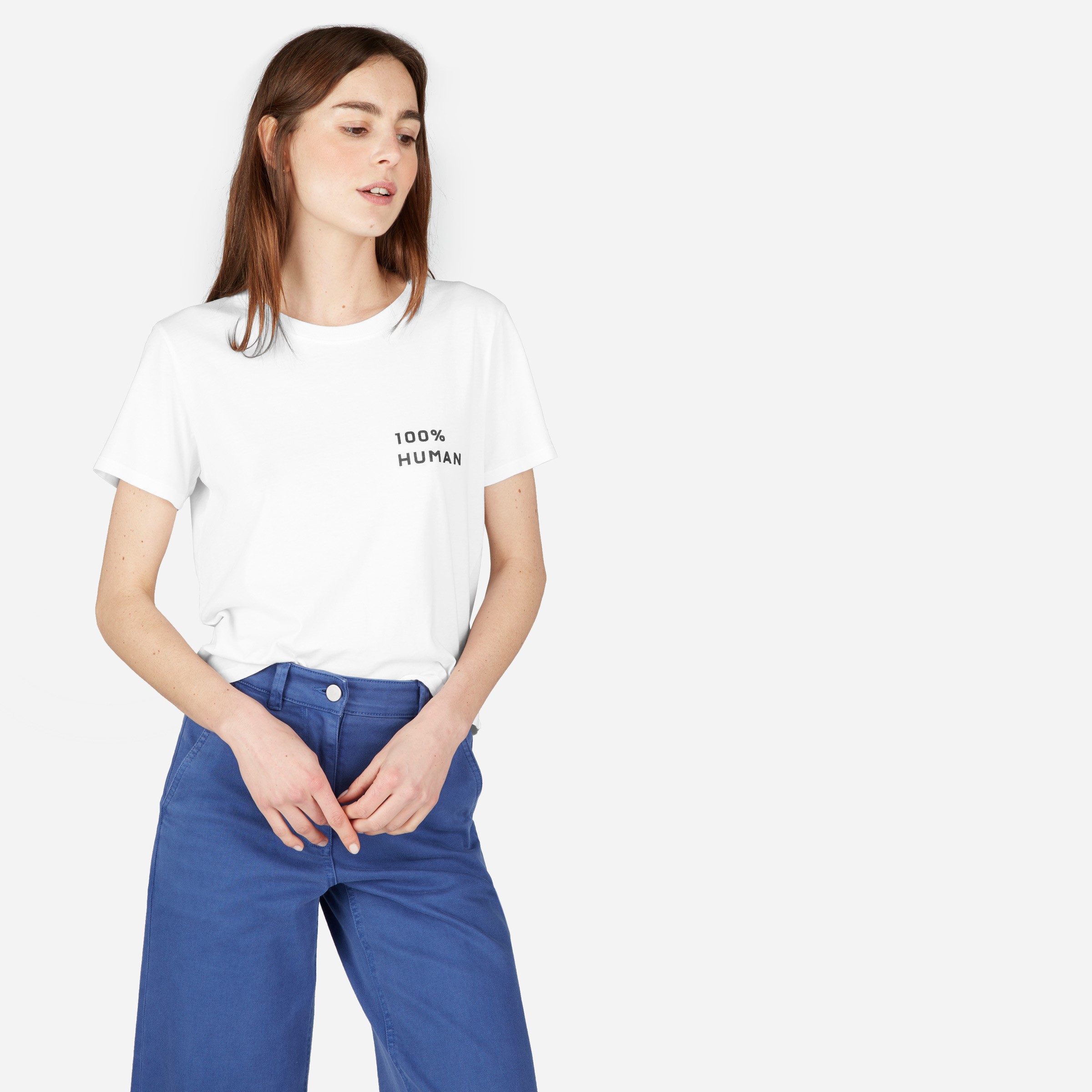 HomeWomen100% Human CollectionThe Human Woman Box-Cut Tee in Small PrintThe Human Woman Box-Cut Tee  | Everlane