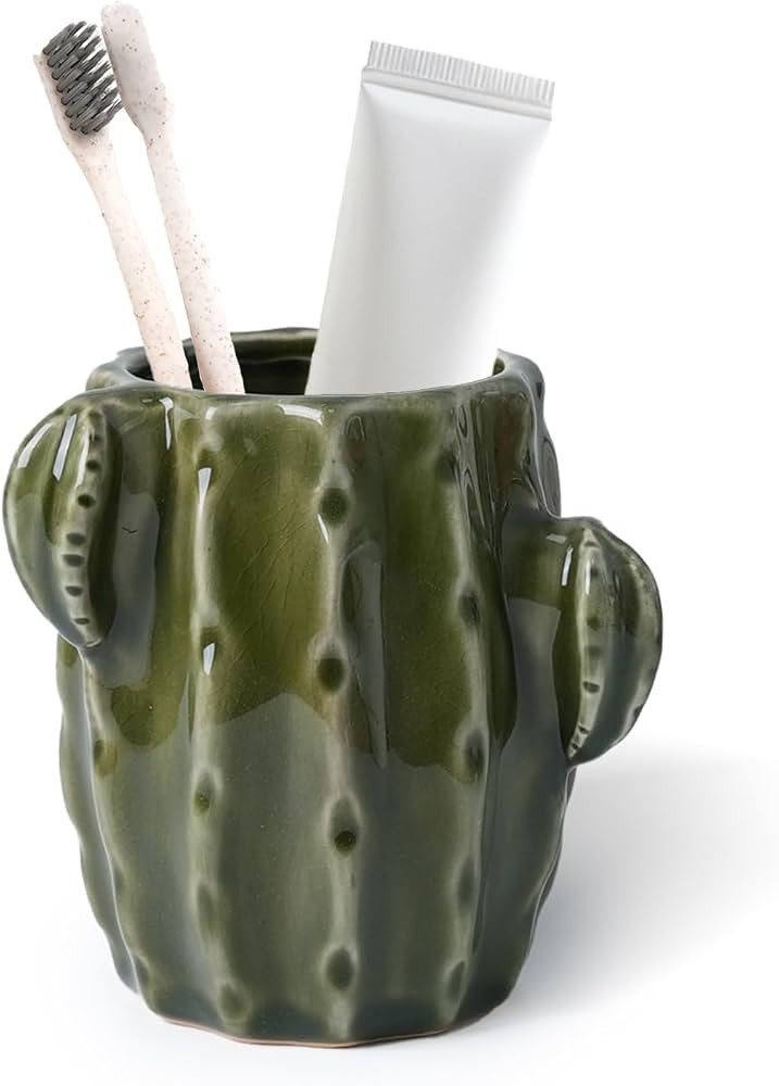 Cactus Toothbrush Holder for Bathrooms\uff0cCeramic Toothpaste Holder Cute Toothbrush Holder Set,... | Amazon (US)