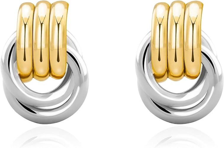 Chunky Small Knot Earrings Gold Silver Geometric Earrings for Women Dainty Gold and Silver Plated... | Amazon (US)