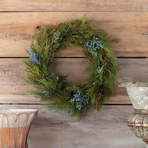Faux Juniper Wreath With Berries | Antique Farm House