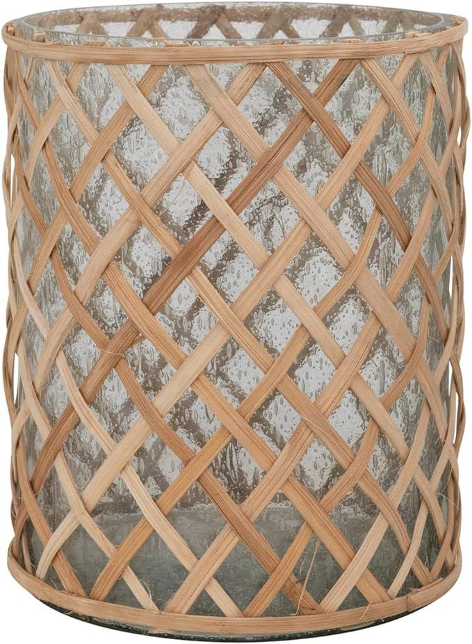 Creative Co-Op Recycled Glass Rattan Wrapped Hurricane Vase, 9" L x 9" W x 11" H, Natural | Amazon (US)