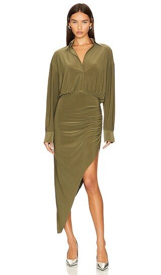 Oversized Boyfriend Shirt Side Drape Gown in Military | Revolve Clothing (Global)