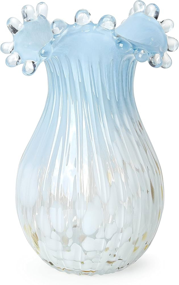 8.7inch Unique Blue Glass Flower Vase for Decor Living Room Bedroom Dining Table Blown Glass Vase... | Amazon (US)