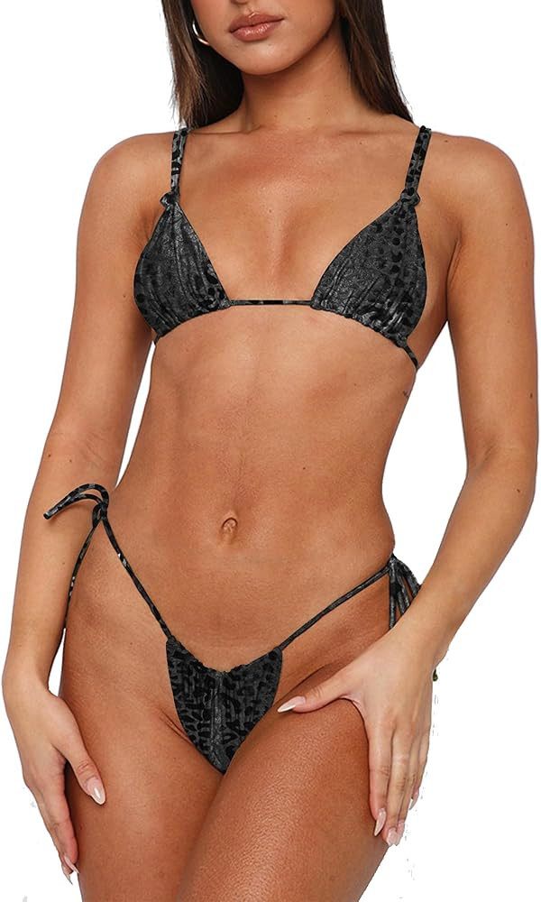 Womens Sexy Bikini Set Thong Hater String Cheeky Two Piece Swimsuits Double Shoulder Straps Swimw... | Amazon (US)