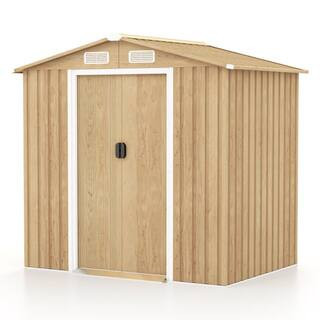 6 ft. W x 4 ft. D Wood Grain Outdoor Metal Storage Shed with Lockable Sliding Doors Sloping Roof Tool Shed (24 sq. ft. ) | The Home Depot