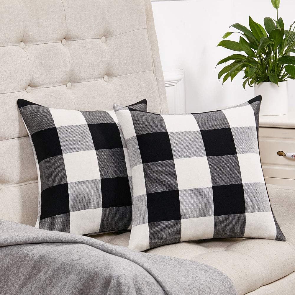 Set of 2 Fall Black and White Buffalo Check Plaid Throw Pillow Covers Farmhouse Decorative Square... | Amazon (US)