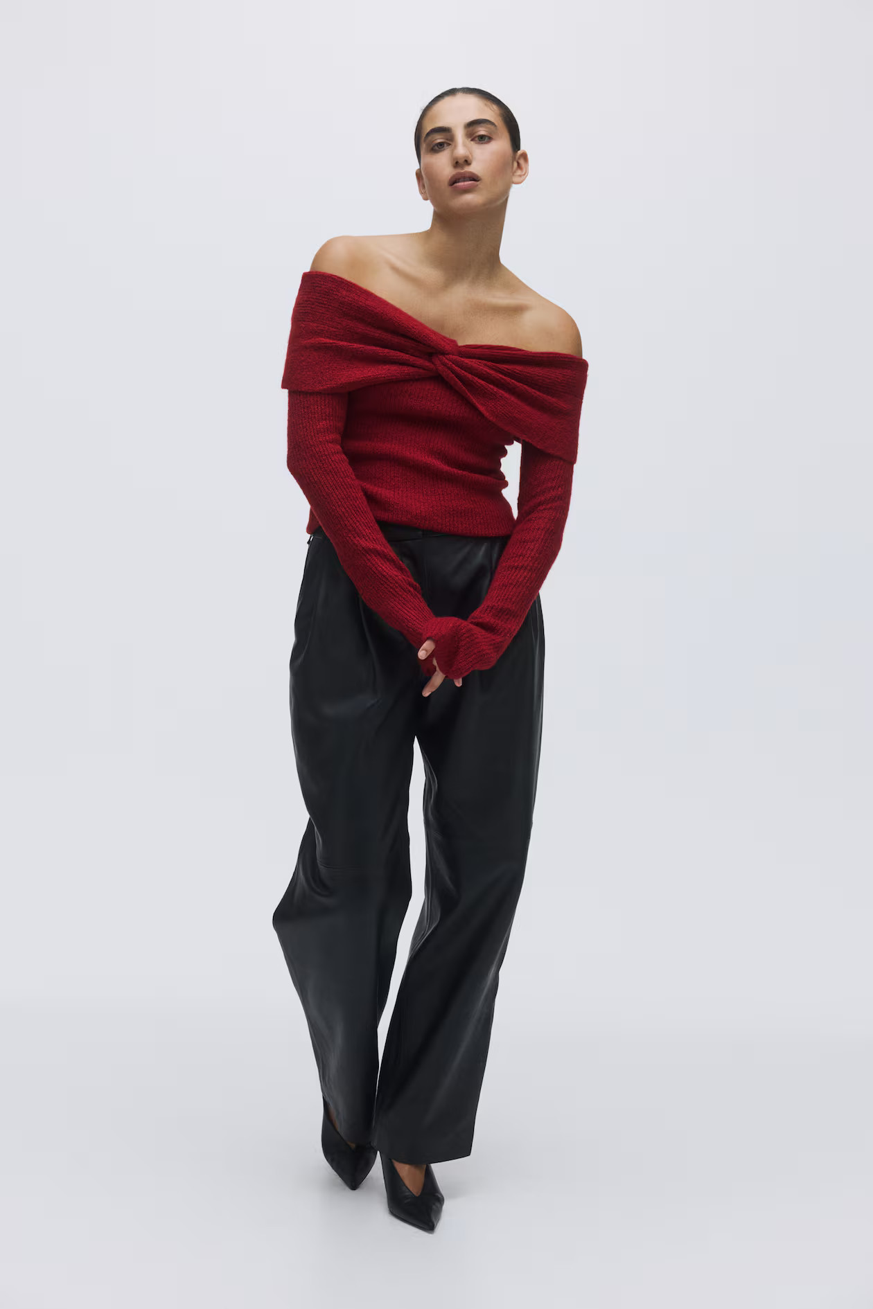 Off-the-shoulder jumper - Dark red - Ladies | H&M GB | H&M (UK, MY, IN, SG, PH, TW, HK)