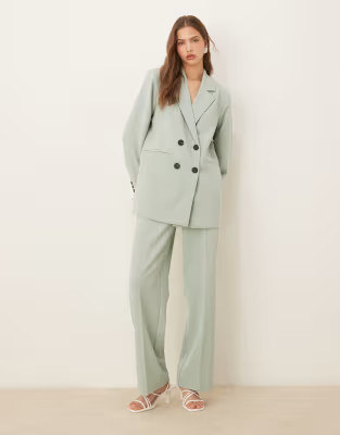 YAS oversized double breasted tailored blazer and high waist straight leg trousers set in iceberg... | ASOS (Global)
