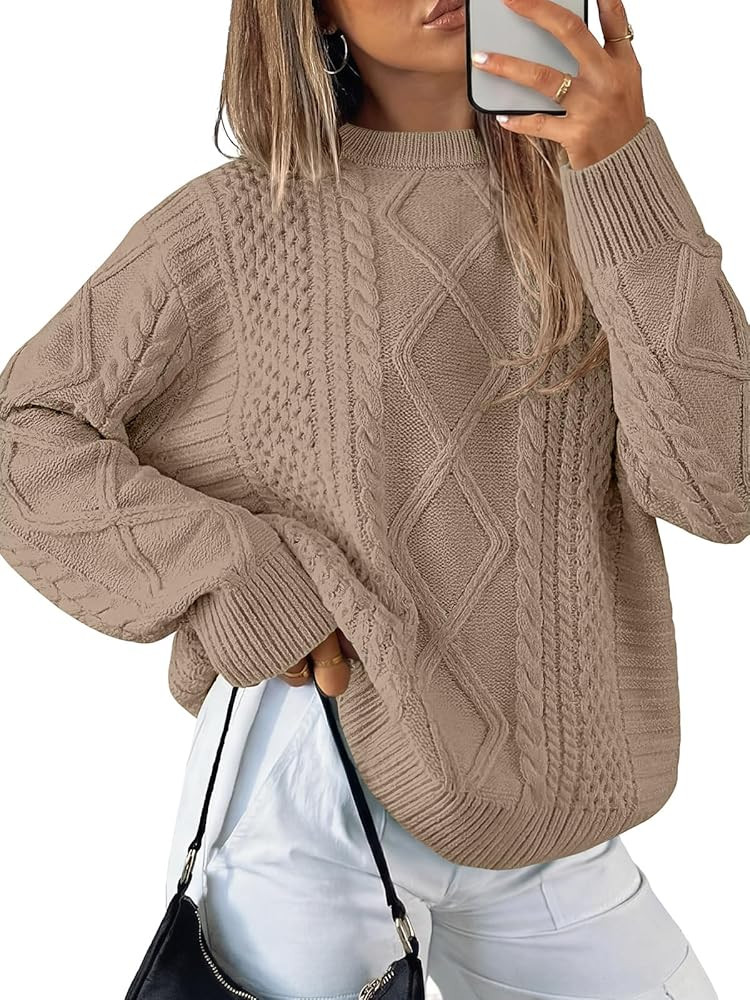 ANRABESS Sweaters for Women Oversized Cable Knit Fall Long Sleeve Crewneck Casual Pullover Sweate... | Amazon (US)
