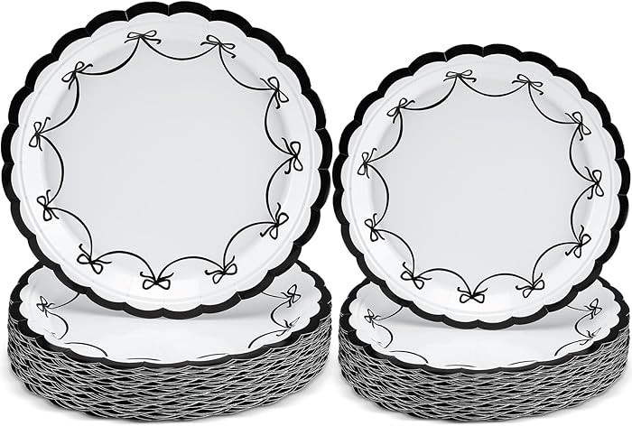 Yungyan 50 Pcs Black Bow Plates Scalloped Bowknot 7 and 9 Inch Black and White Paper Plates Dispo... | Amazon (US)