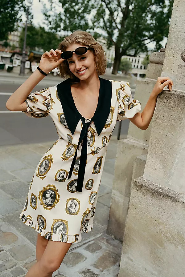 Maeve Satin Portrait Front-Tie Mini Dress | Anthropologie (US)