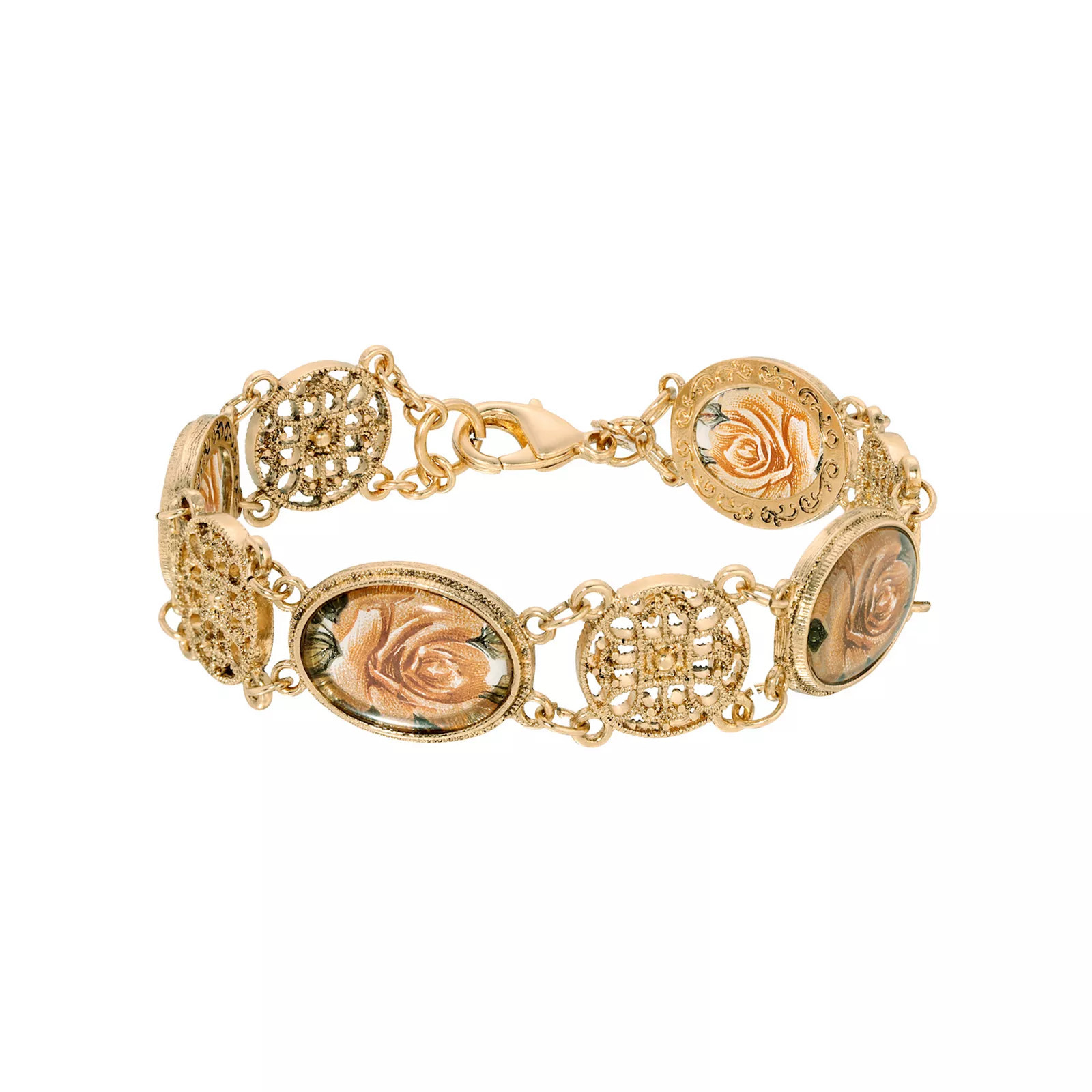 1928 Gold Tone Floral Glass Stones Link Bracelet, Women's, Pink | Kohl's