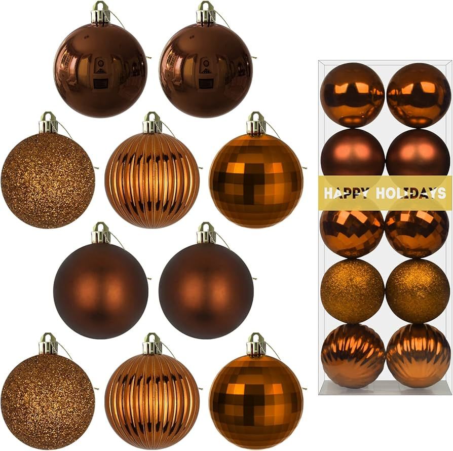 Bronze 3.2" Large Christmas Balls - Christmas Tree Decoration Ornaments Shatterproof Hanging Balls f | Amazon (US)