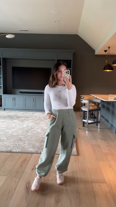 Wearing xs in cargo sweatpants & xs in ribbed white tee; sneakers are tts // spring outfit, casual outfit // 

#LTKfindsunder50 #LTKSpringSale #LTKsalealert