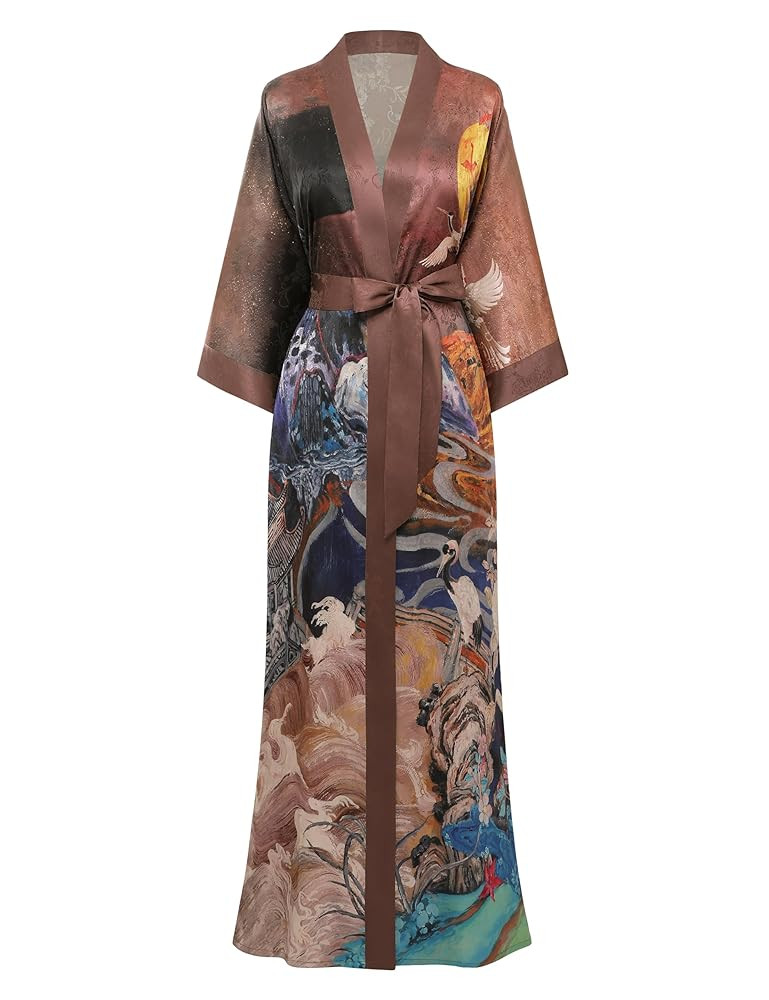 PRODESIGN Kimono Robes for Women - Long Silky Sleepwear Nightgown Bathrobe Floral Dressing Gowns ... | Amazon (US)