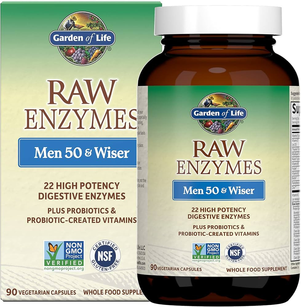 Garden of Life 22 Digestive Enzymes for Men 50 & Over with Bromelain, Papain & Lactase Plus Probi... | Amazon (US)