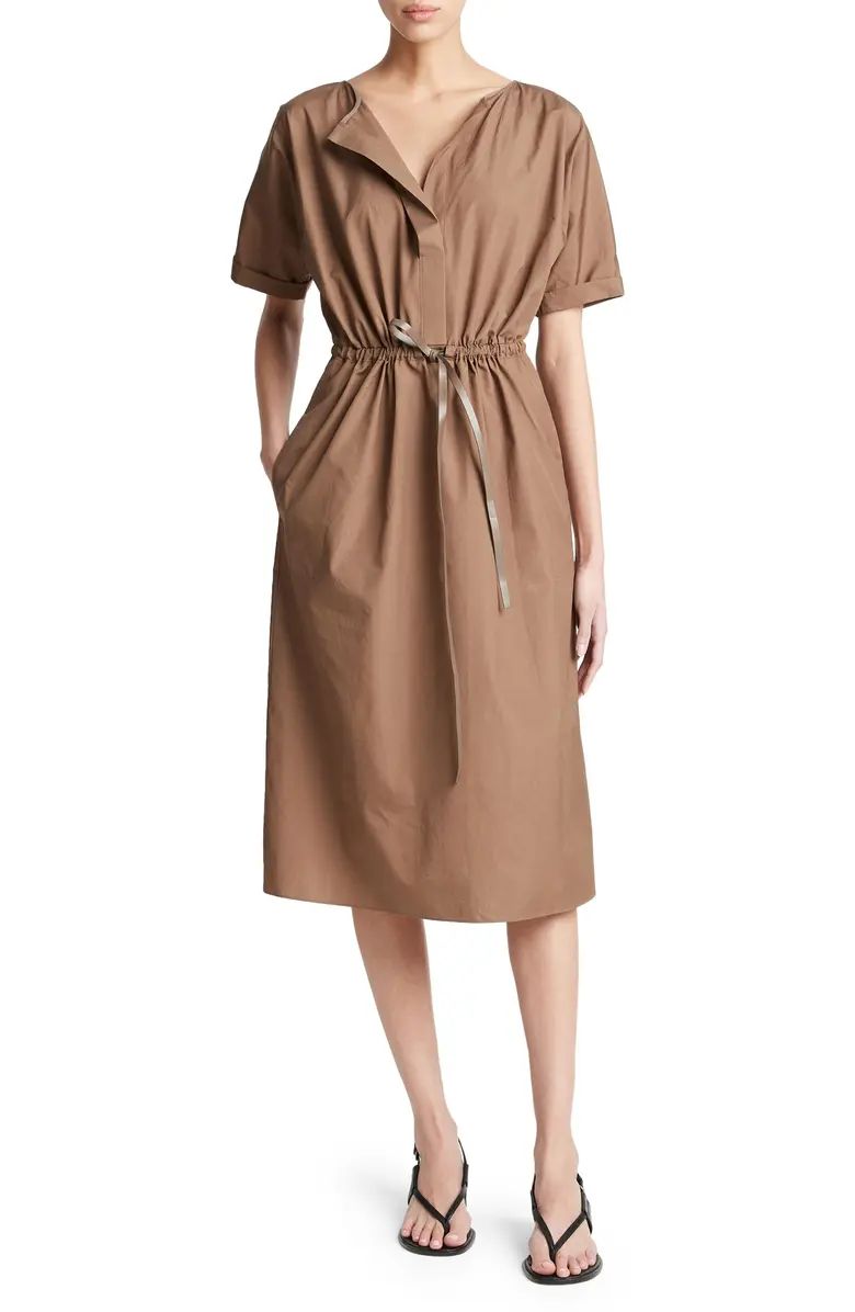 Faux Leather Belt Detail Cotton Midi Dress | Nordstrom