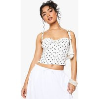 Womens Polka Dot Bengaline Bow Detail Corset Top - White - 12 | boohoo (US & Canada)