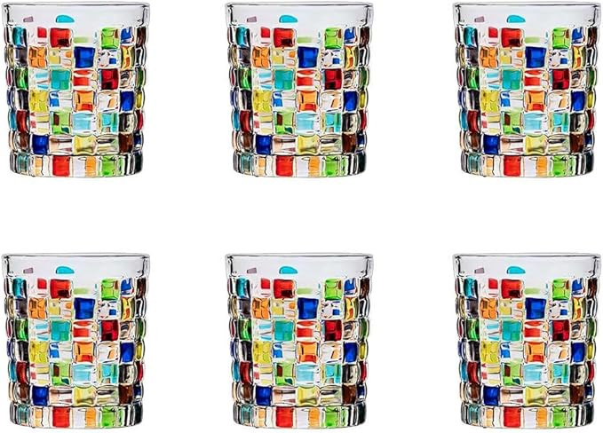 Set of 6 or 5 Hand-painted Colorful Glass Tumblers, Drinking Glassware, Cocktail Glasses for Iced... | Amazon (US)