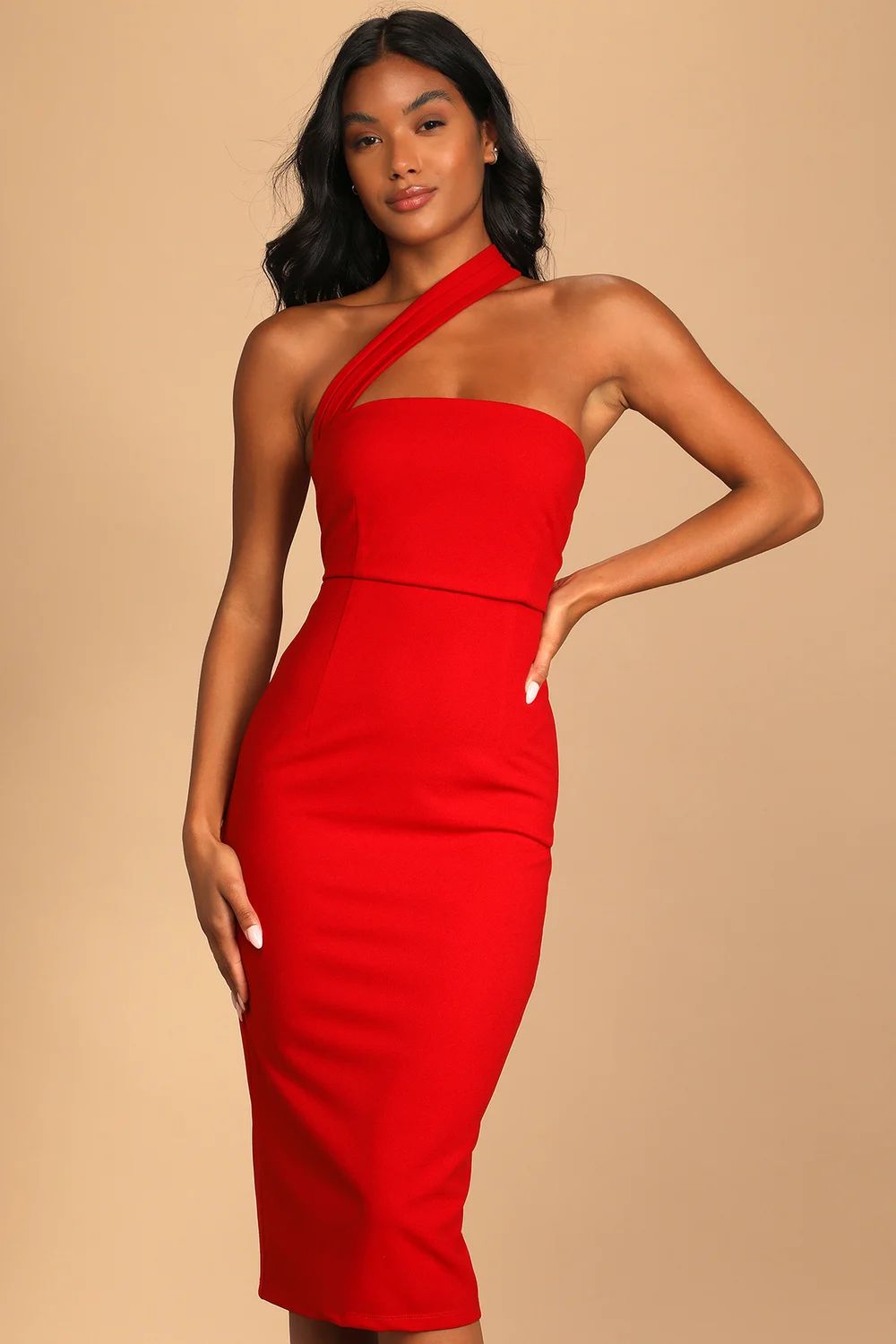 Hold Your Attention Red One-Shoulder Sleeveless Midi Dress | Lulus (US)