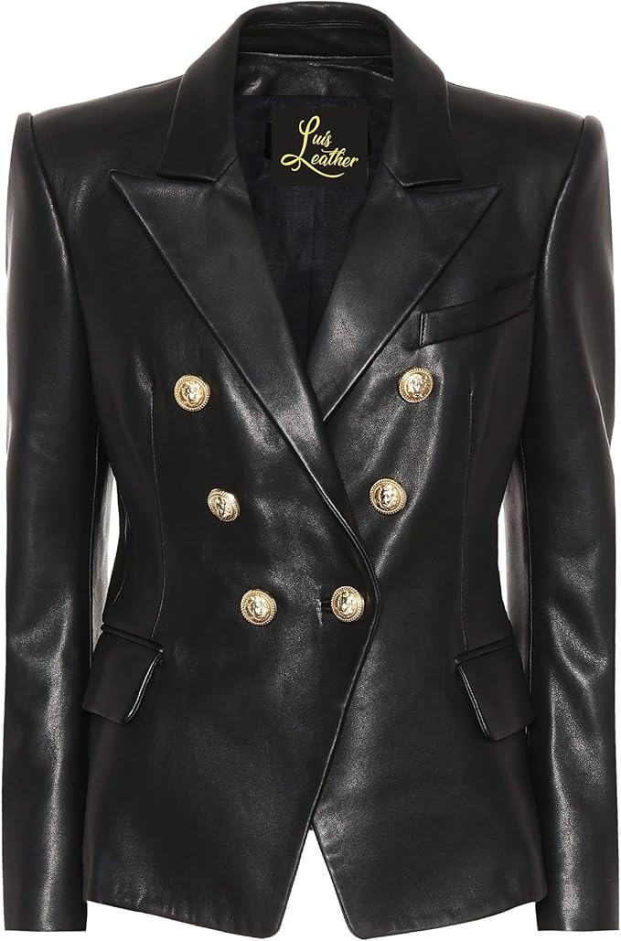 SID Genuine Lambskin Leather Black Women’s Single Button Blazer with Full Sleeves Suit Style fo... | Amazon (US)