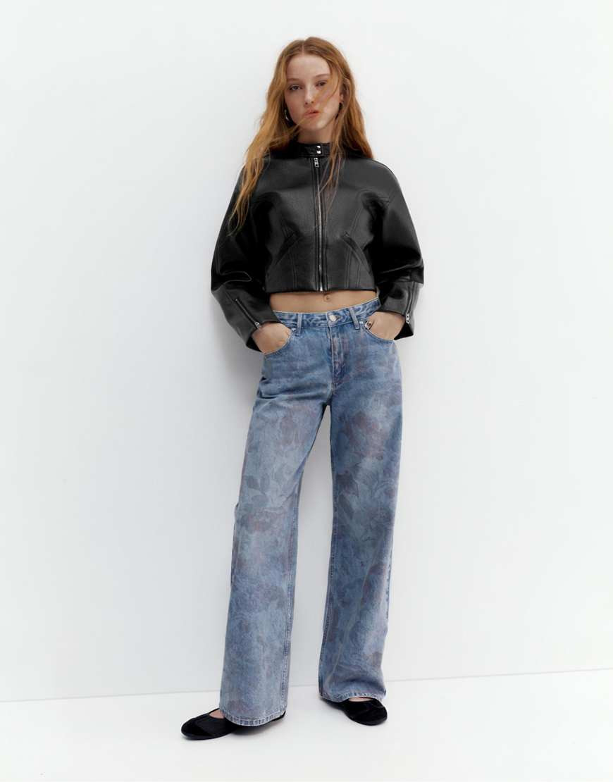 Pull&Bear Faux leather biker jacket in black | ASOS (Global)