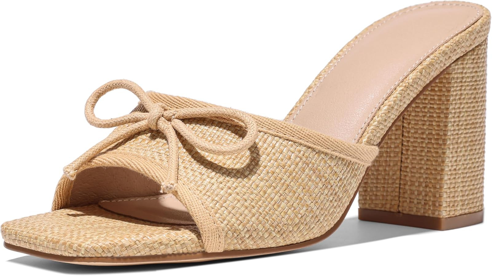 Erocalli Chunky Heels for Women Block Mules Sandals Square Open Toe - Bow, Summer, Raffia, Slip O... | Amazon (US)