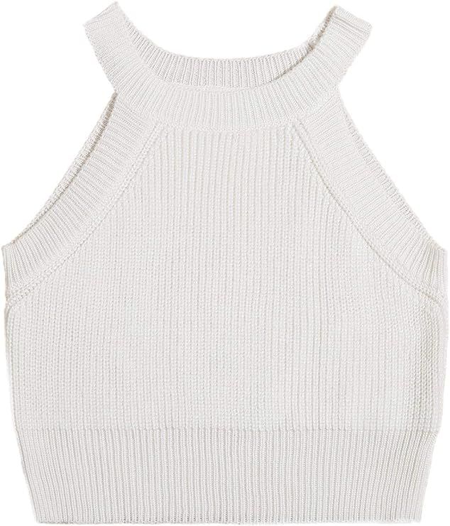 SweatyRocks Women's Knit Crop Top Ribbed Sleeveless Halter Neck Vest Tank Top | Amazon (US)