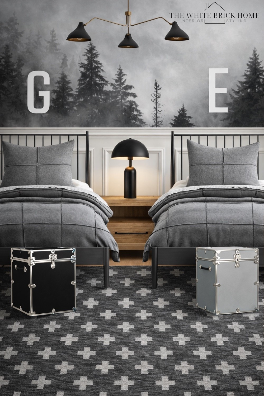 A balanced modern bedroom that pairs moody forest with clean lined twin beds for a polished, adventure inspired look that feels calm and timeless. 

Boys room, shared bedroom, shared boys bedroom, shared room, shared kids room, boys room decor, boys room bed, boys room nightstand, shared boys room design, boys room lighting, boys room wall decor, boys room lamps boys room bedding, boys room trunk, boys room decor, modern room, modern boys room, boys room black and white, boys room ideas, bedding, Wayfair boys bedroom, Wayfair bedding, ceiling light, pottery barn kids 

#LTKHome #LTKSaleAlert #LTKKids