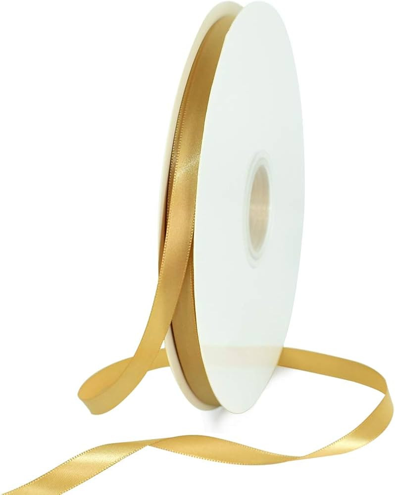 TONIFUL 3/8 Inch x 100yds Gold Satin Ribbon Thin Solid Fabric Ribbons Roll for Gift Wrapping Invi... | Amazon (US)