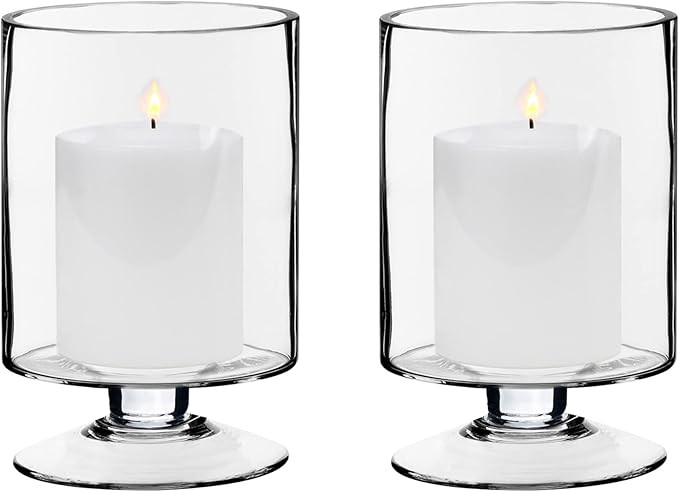 CYS EXCEL Glass Hurricane Pillar Candle Holders (H:8" W:4.75", 2 PCS) | Multiple Size Choices Sho... | Amazon (US)