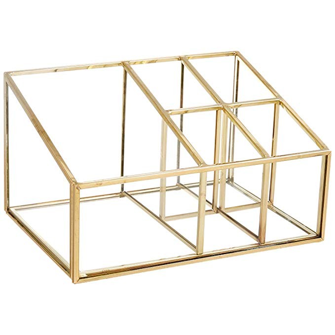 PuTwo Makeup Organizer Vintage 5 Compartments Glass & Metal Cosmetic Organizer Brass Makeup Stora... | Amazon (US)