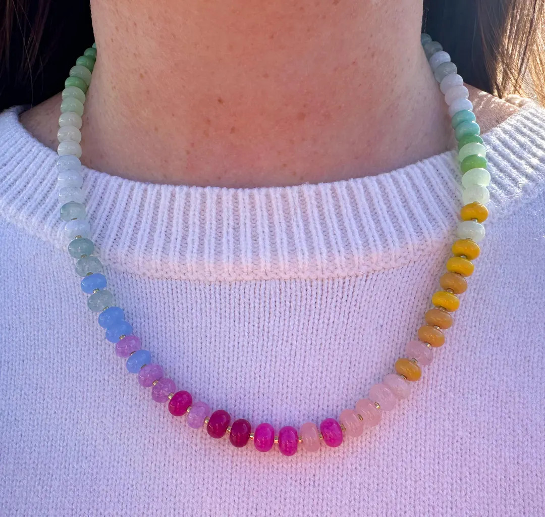 Rainbow Gemstone Necklace, Rainbow Necklace, Colorful Beaded Necklace, Boho Necklace - Etsy | Etsy (US)