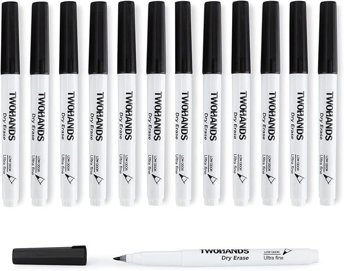 TWOHANDS Dry Erase Markers Ultra Fine Tip,0.7mm,Low Odor,Extra Fine Point,Black,Whiteboard Marker... | Amazon (US)